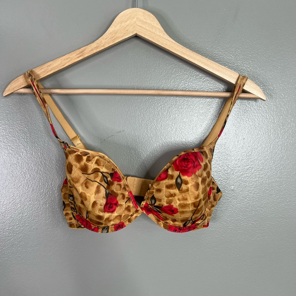 90’s Warner's Red and Tan Floral Bra under‎ wire size 34 D sexy festival